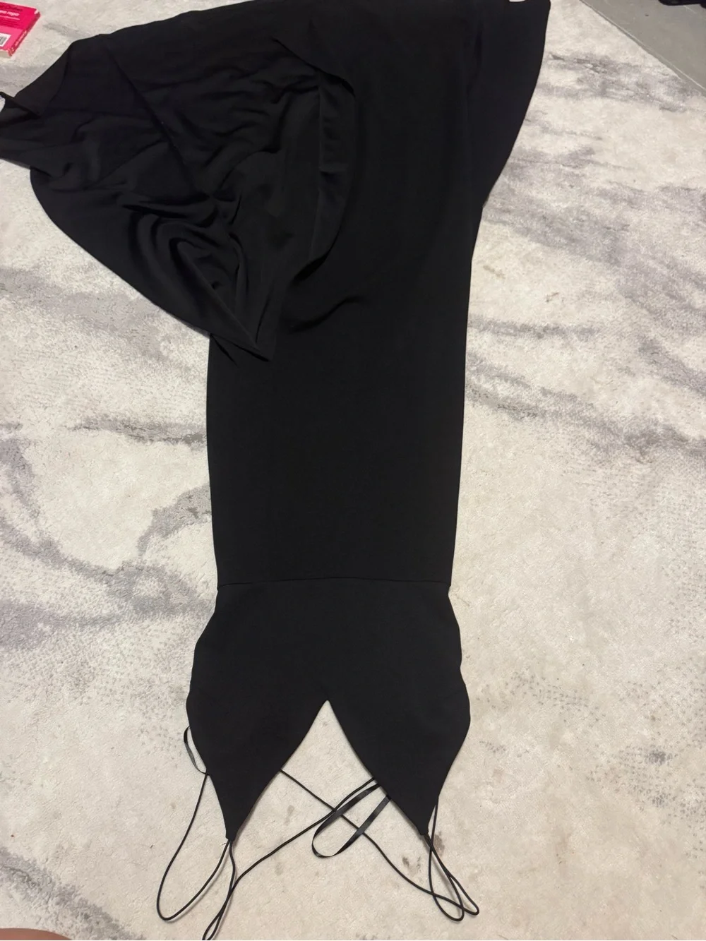 Black Women's Midi Skirt with Strappy Hem